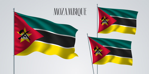 Mozambique waving flag set of vector illustration