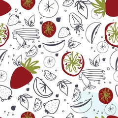 Fruit seamless pattern. Juice, detox water hand drawn background 