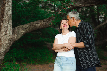 Romantic walk through the woods