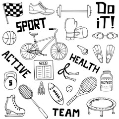 Vector set of sport illustrations. Line art.