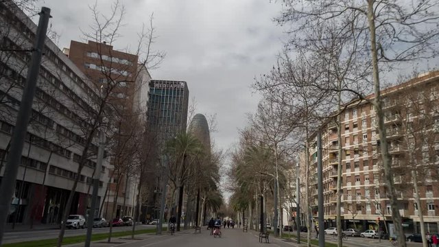 hyperlaspe travelling down the pedestrian walkway of diagonal in barcelona, spain