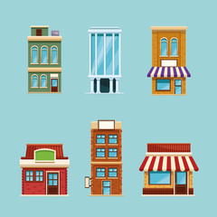 Town collection buildings vector illustration graphic design