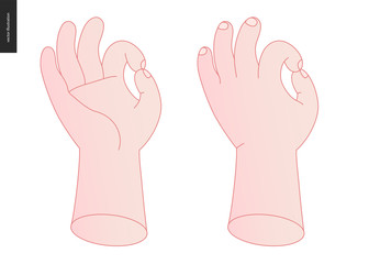 The vector illustrated set of outlined hand drawn hands with various gestures