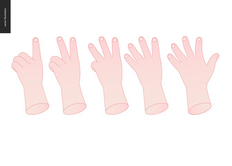 The vector illustrated set of outlined hand drawn hands with various gestures