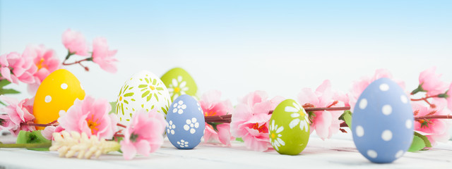 Easter eggs with spring flowers