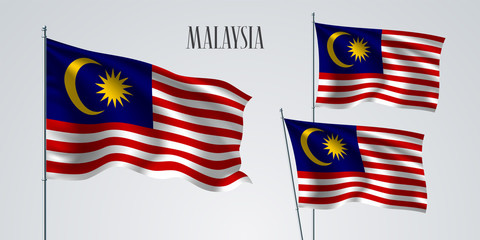 Malaysia waving flag set of vector illustration