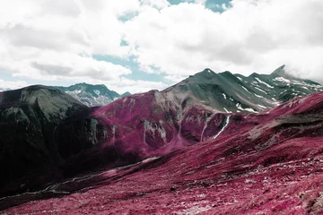 Door stickers purple Beautiful mountains and landscape in the alps switzerland in color infrared