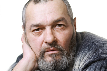 Real man on white close-up