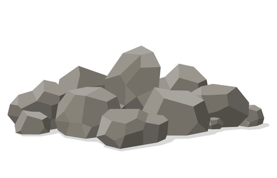 Rocks and stones piled isolated on white background. Stones and rocks in isometric 3d flat style. Different boulders. Vector illustration