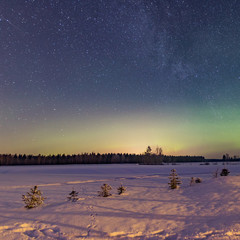 Naklejka premium Night sky, stars, Milkyway and Northern lights