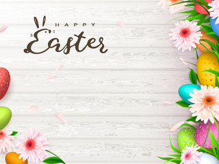 Happy Easter background, trendy pattern with Egg Hunt, rabbit ears. Spring holiday flyers, banners, posters and templates design. Vector illustration.