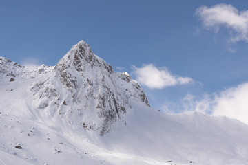 Obraz premium Winter mountains panorama with ski slopes, Bareges, Pyrennees, France