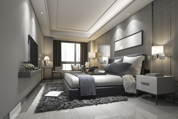 3d rendering modern luxury bedroom suite and bathroom