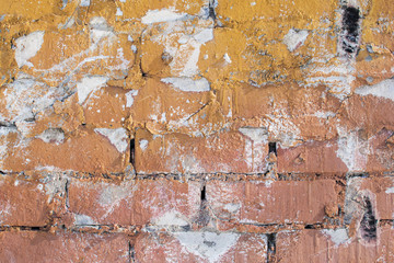 background of brick with old yellow paint