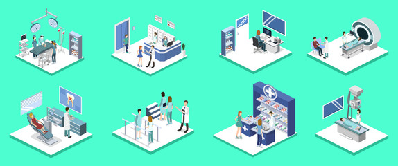 Set of object yoga and pilates, people are doing sports isometric 3D vector illustration