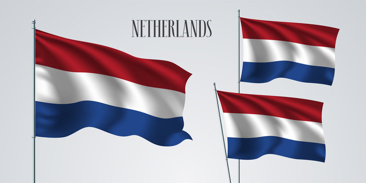 Netherlands waving flag set of vector illustration