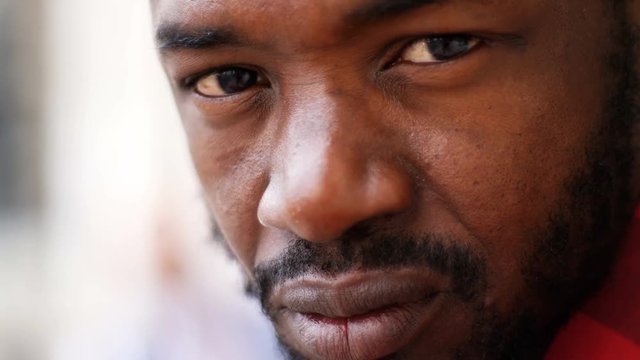 sad and pensive black man,close up portrait 
