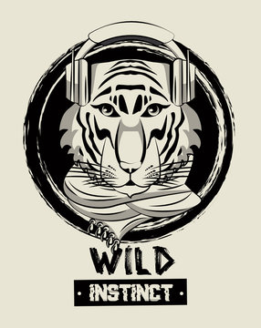 Hipster wild tiger print for t shirt vector illustration clothing design