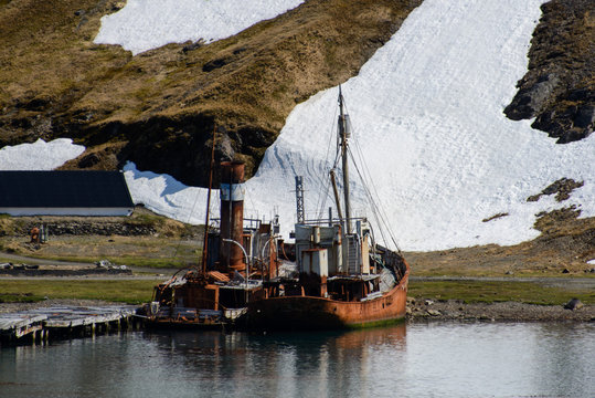 Old whaling rusty ships on Grytviken, South Georgia