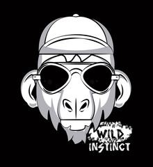 Hipster wild monkey print for t shirt vector illustration clothing design