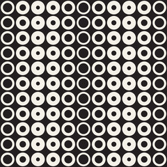 Halftone circles vector seamless pattern. Abstract geometric texture with size gradation of rings. Gradient transition effect background,