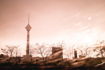 Milad tower during rain in Tehran, Iran