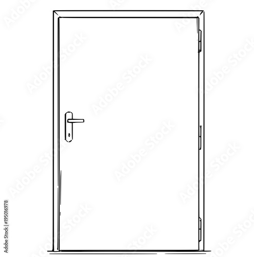 Cartoon Stick Man Drawing Conceptual Illustration Of Closed Modern Door Business Concept Of Decision And Challenge Wall Mural Zdenek Sasek