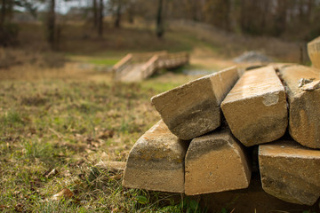 Stack of bridge posts