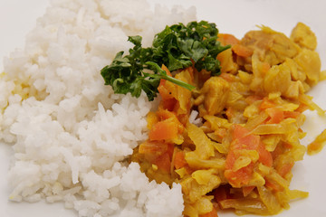 Kari with cabbage, tempeh and rice