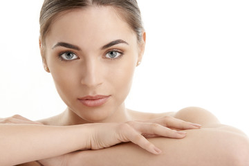Beautiful young  woman with perfect skin. Beauty shot on white background © sepy