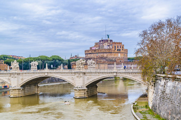Obraz premium Tiber River and Saint Angel Castle, Rome, Italy