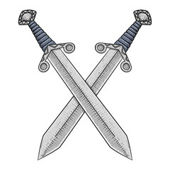 Crossed swords. Hand drawn sketch