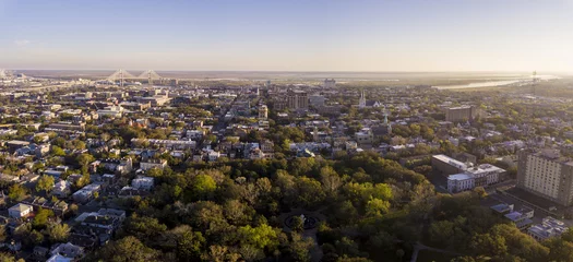 Fototapeten Aerial view of downtown Savannah, Georgia from uptown. © Wollwerth Imagery