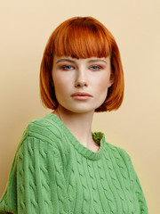 Fototapeta premium Beauty portrait of female model with natural skin texture