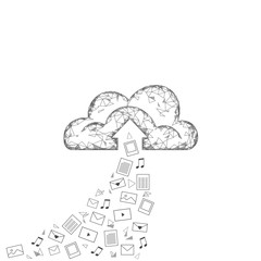 Cloud computing online storage low poly. Polygonal future modern internet business technology. White gray global data information exchange folder file icon
