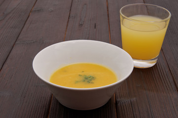 Pumpkin soup on a table