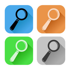 Search or Find icons. White silhouette on colored square background