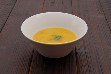 Pumpkin soup on a table