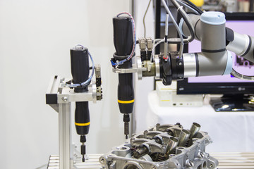 Industry 4.0 Robot concept .The robot arm is working smartly in the production department, the future factory.