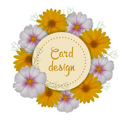 Floral card design. Round invitation.