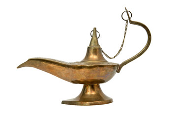 Fototapeta na wymiar Old brass lamp isolated on white