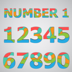 Colorful papercut layered number set, vector.