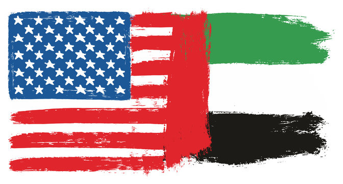 United States of America Flag & United Arab Emirates Flag Vector Hand Painted with Rounded Brush