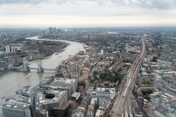 LONDON - SEPTEMBER 24, 2016: Aerial view of London skyline. The city attracts 30 million tourists annually