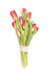 Red tulips bouquet on white background