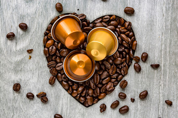 Coffee beans with a heart. Love or passion concept .