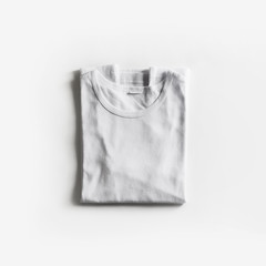 Tshirt template for your design. Folded blank white t-shirt on white paper background. Flat lay.