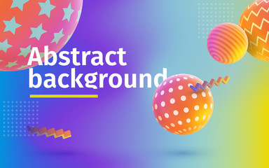 Multicolored abstract vector holographic 3D background. Trendy liquid gradients. Colored 3d balls with textures. Template for banner and advertising poster. Vector illustration.