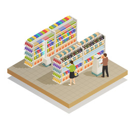 Supermarket Automated Technologies Isometric Composition 