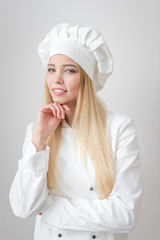 Chef woman. Isolated over white background